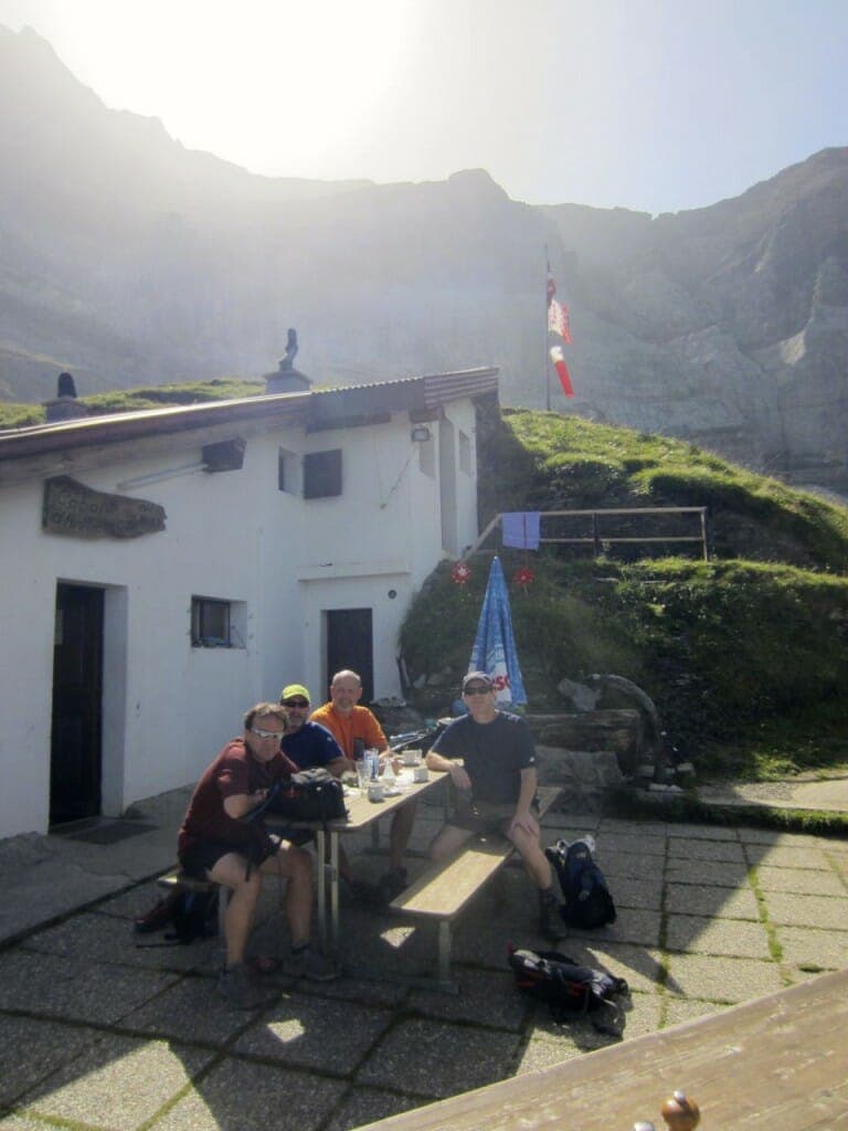 Trail des Dents du Midi passes by Cabane d'Anthème, about 1,000 meters above Champéry, at the base of the range. 