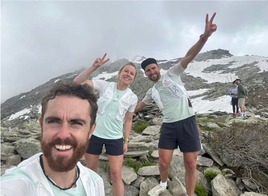 David Kilgore (Global Head of Athlete Strategy Outdoor for On), Meg Mackenzie (On Athlete & Run the Alps Guest Runner) and Arthur Joyeux Bouillon (On Athlete) enjoying the trails in Chamonix. (Courtesy Photo)