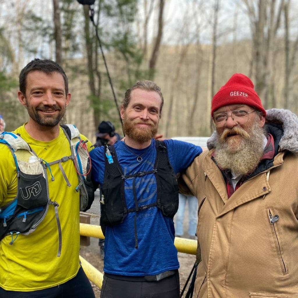 Luke Nelson with a trail runner and Barkley Marathons race founder Lazarus Lake.