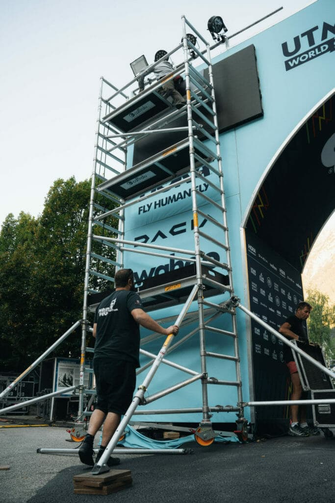 Taking down the finish arch, UTMB 2022