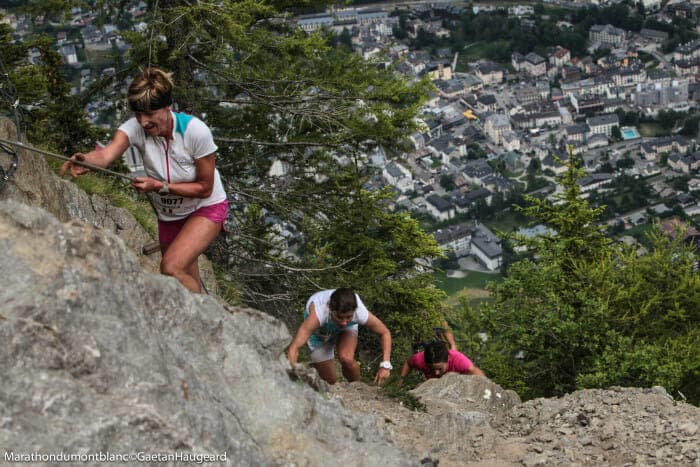 US trail runner Stevie Kremer, from Crested Butte, Colorado, can be seen in the middle in this photo on the technical Vertical kilometer