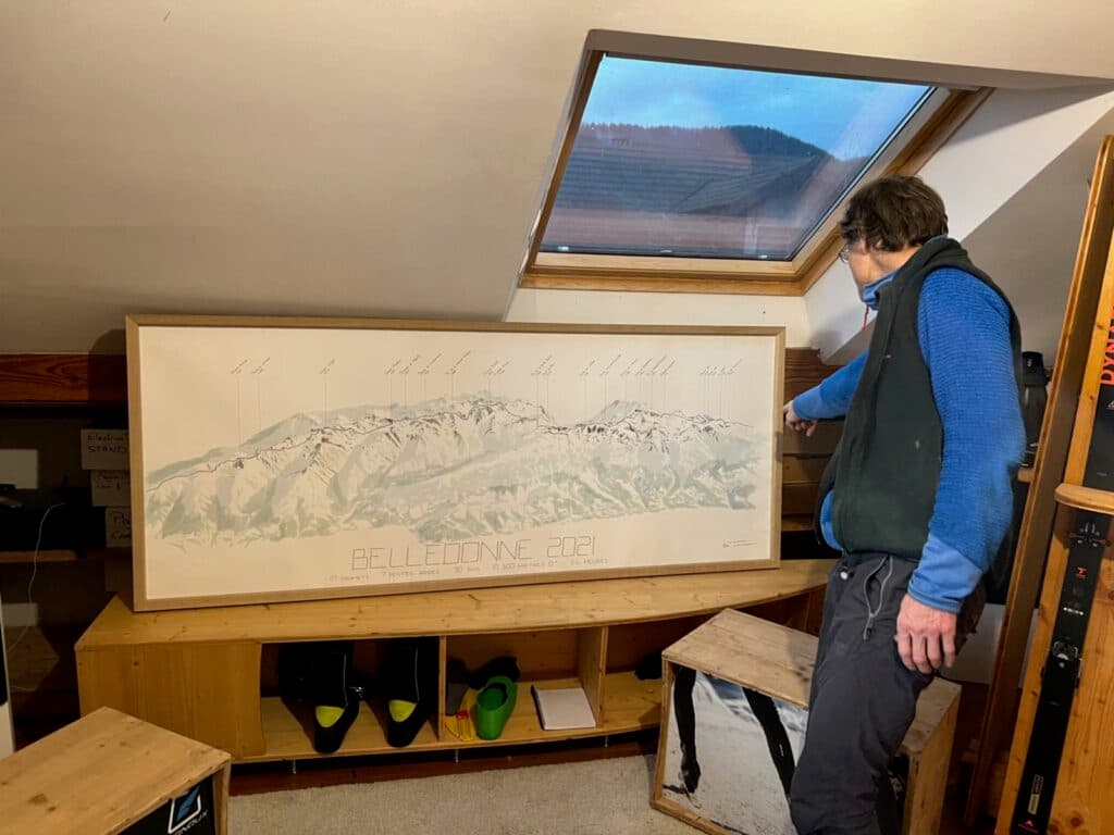 Upstairs in his office, Pierre Gignoux explains the route from his epic, continuous 21-summit push over the Belledonne mountains