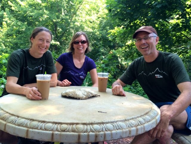 And they're not just for running, either: Kara, Meg and Doug kick back with their new Run the Alps shirts. Possible side effects may include an overwhelming desire to run through Alp pastures, eat great cheese, and drink wine.