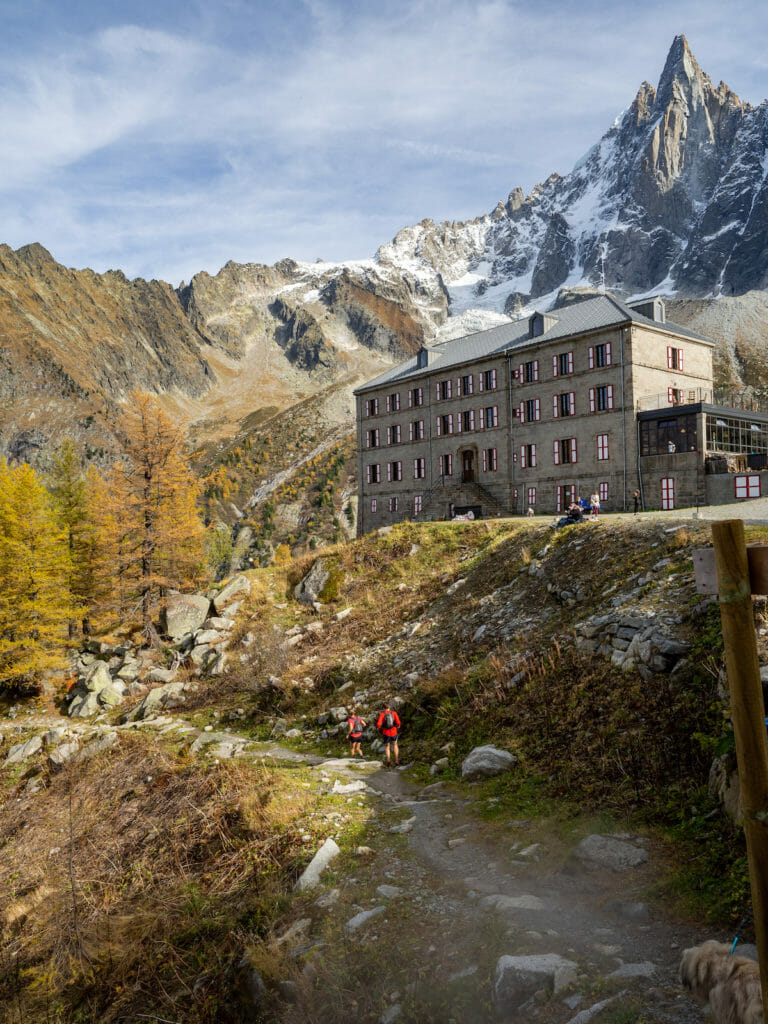 Two trail runners below the hotel in Montenvers, Chamonix valley