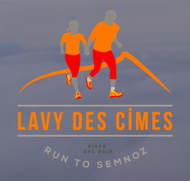 Grey, orange and red Logo Lavy dec Cimes, Run to Semnoz