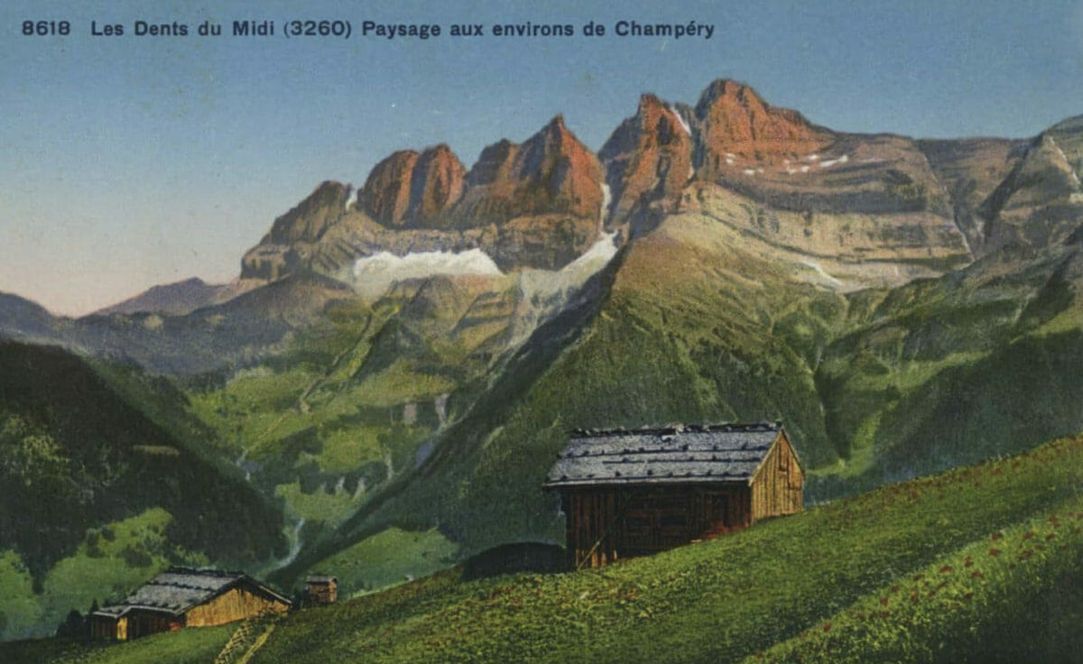 A century old postcard with Les Dents Du Midi (3260) Paysage aux environs de Champéry