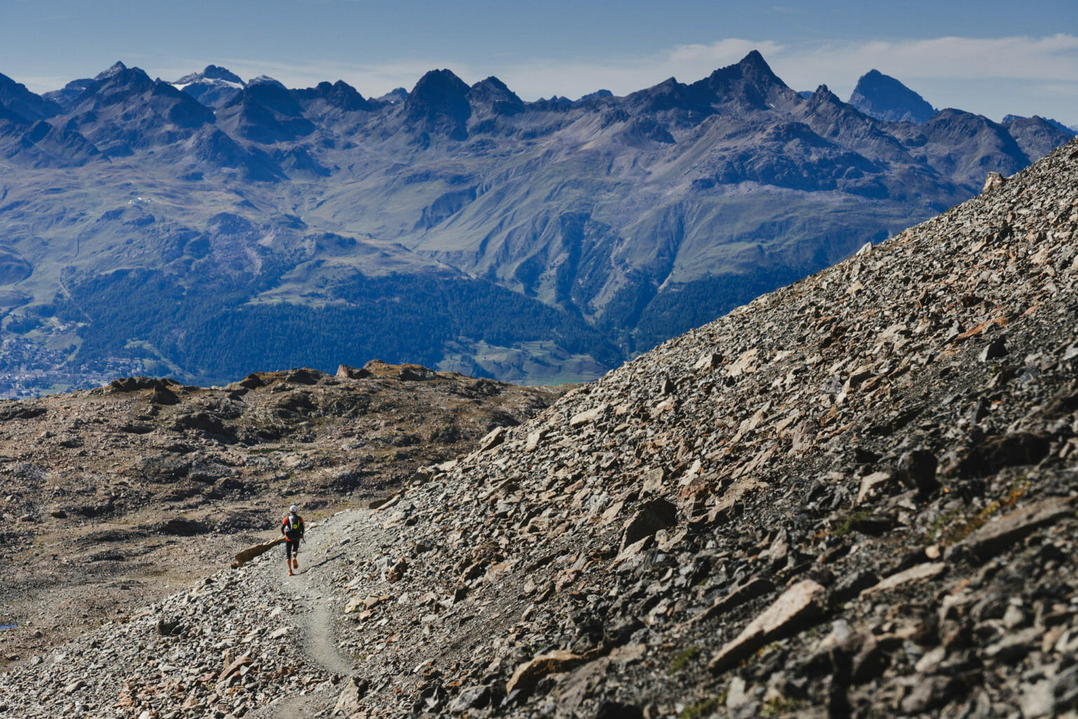Roberto Rivola runs off into the distance on the Bernina Ultraks course