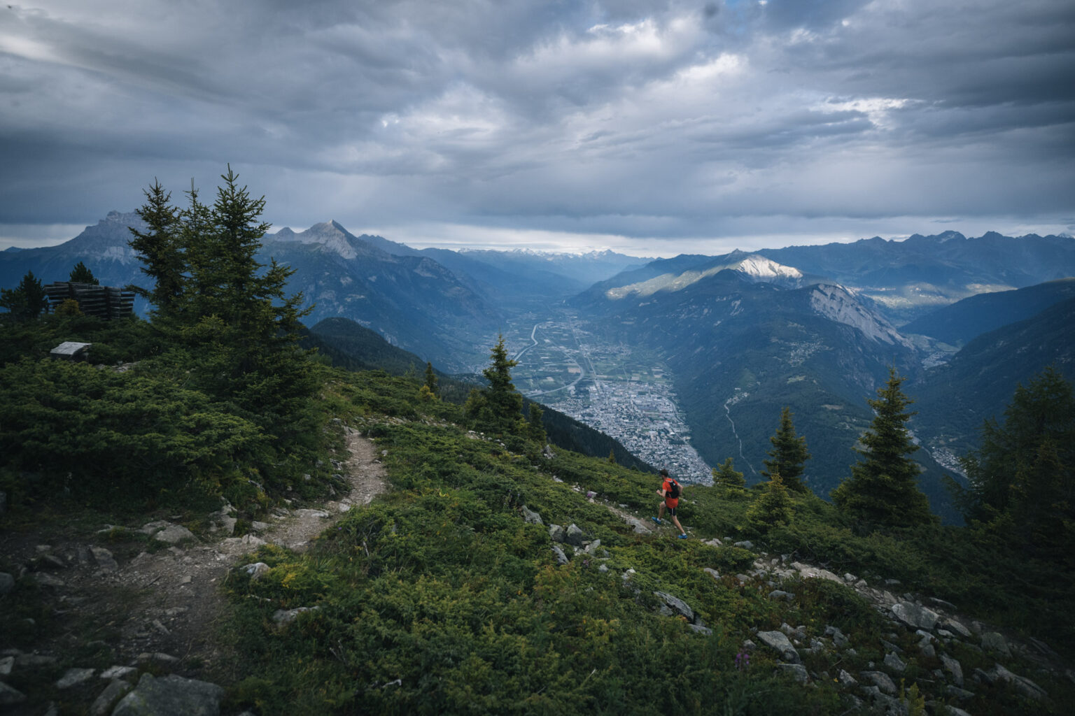 single track with runner in the distance