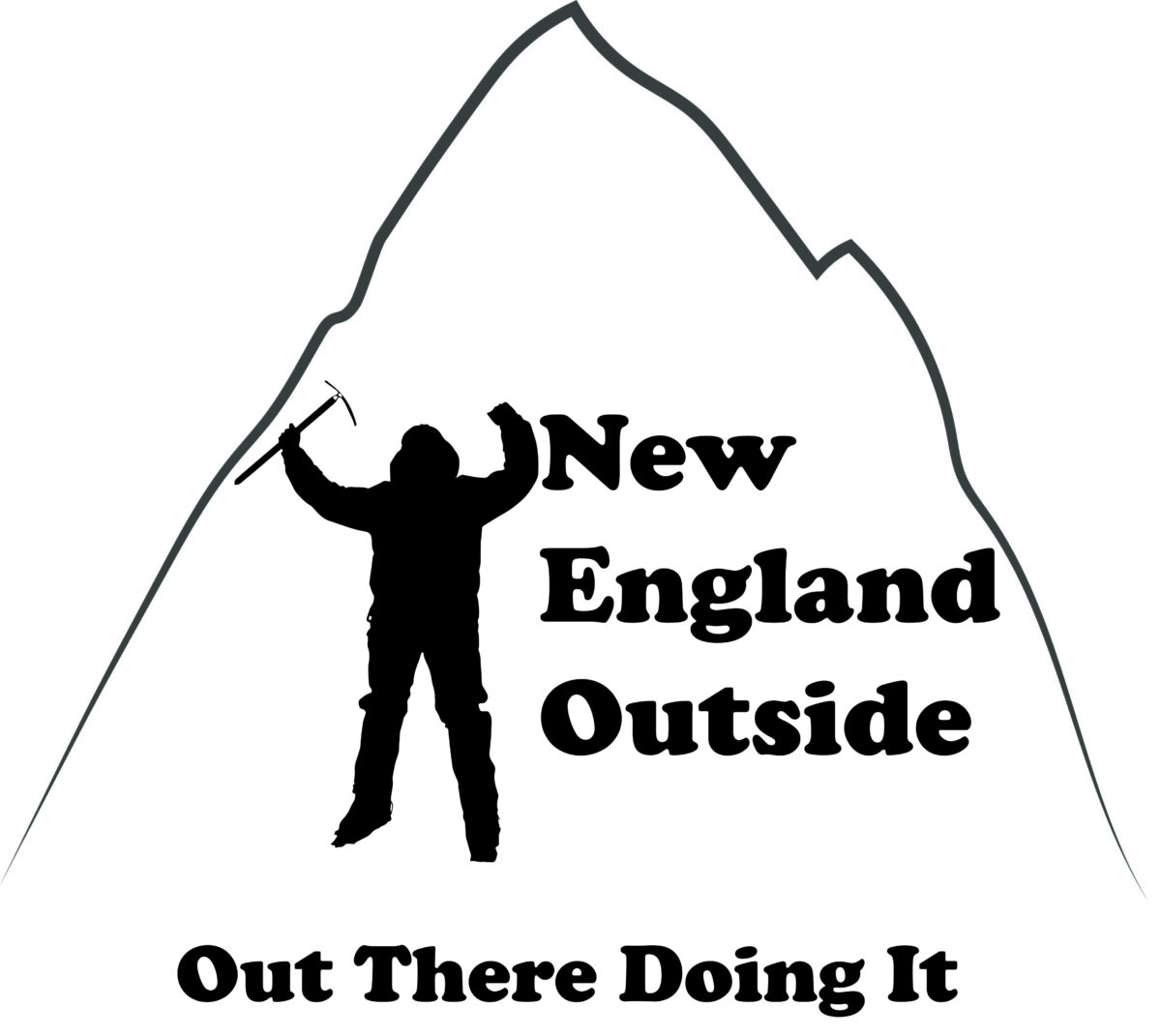 New England Outside logo with a mountain silhouette and a person standing underneath it