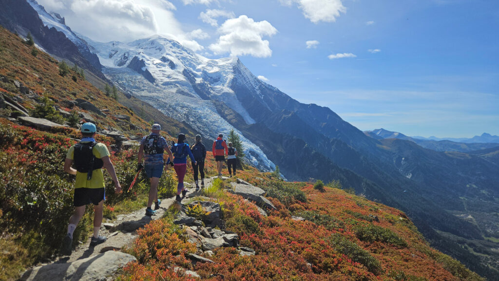 group running on Balcon Nord trail, Chamonix