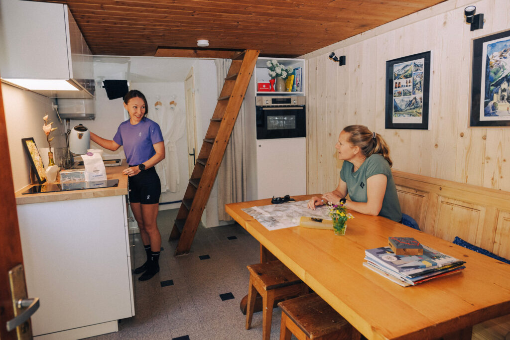 two women in a chalet kitchen