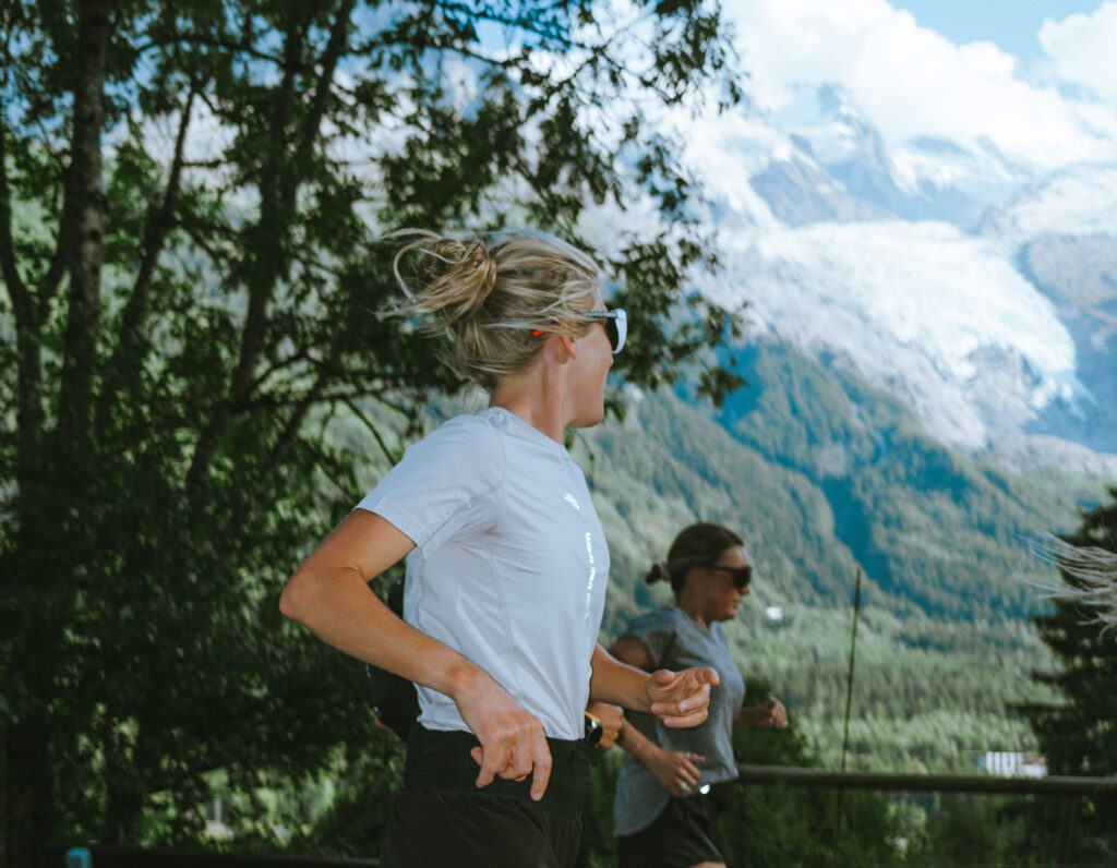 Rachel Entrekin running in Chamonix