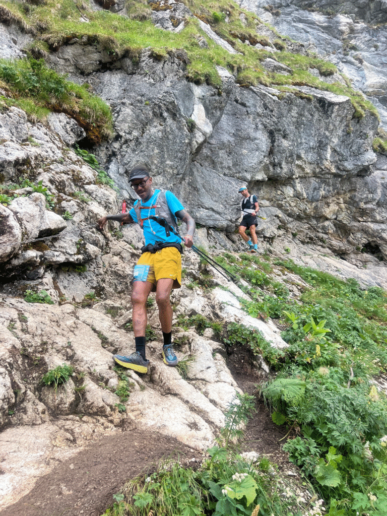 Gregory Gourdet on a rocky descent at Montreux trail fest