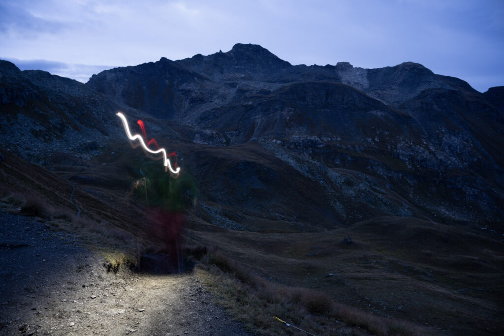 headlamp blur in the mountains